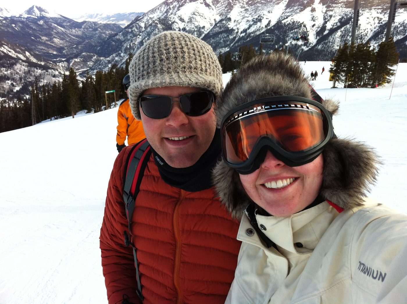 Cody and Kabe skiing in the mountains